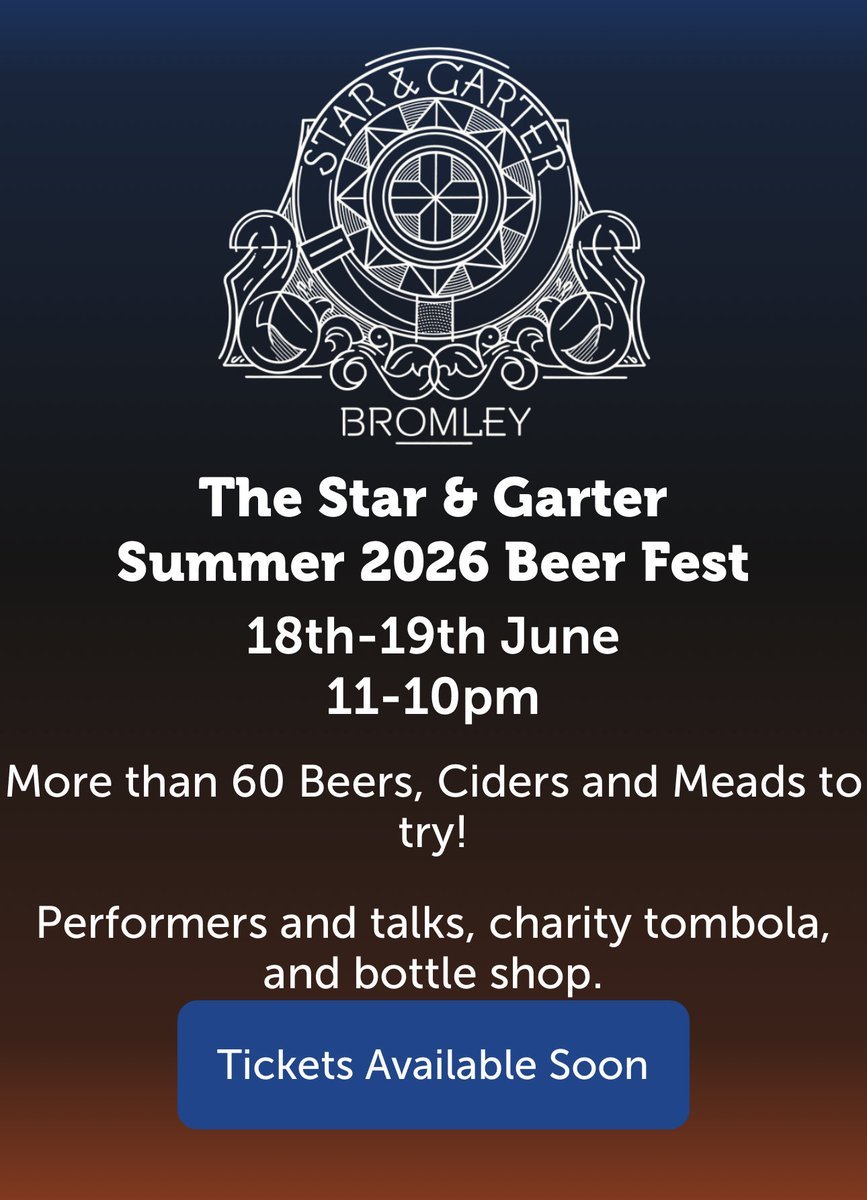 The Star & Garter Bromley Summer 2026 Beer Festival Poster